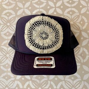 OTTO Navy Hat with Cream Lace Accent